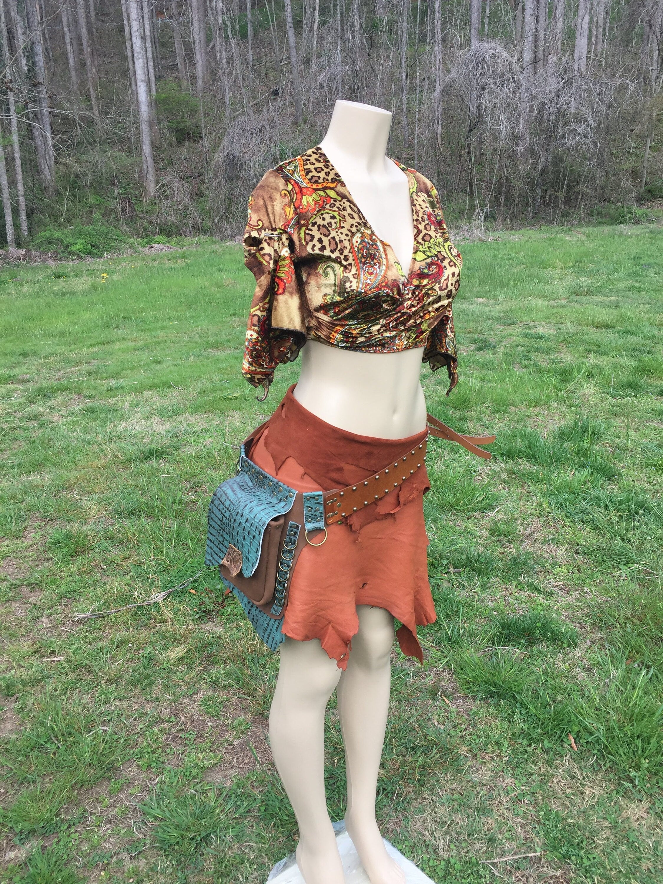 Artisan made Brown and Teal leather hip bag, perfect for any festival!