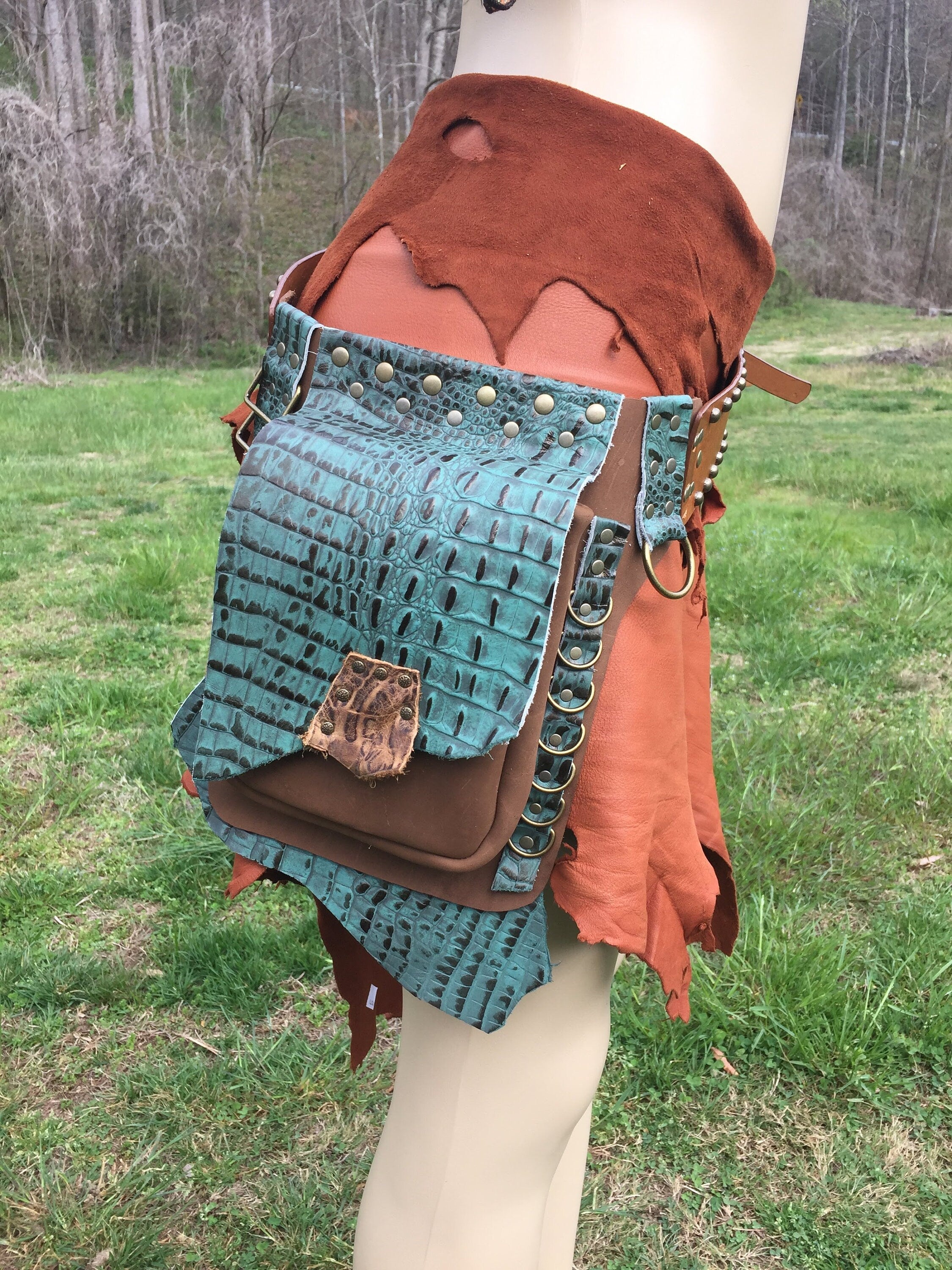 Artisan made Brown and Teal leather hip bag, perfect for any festival!