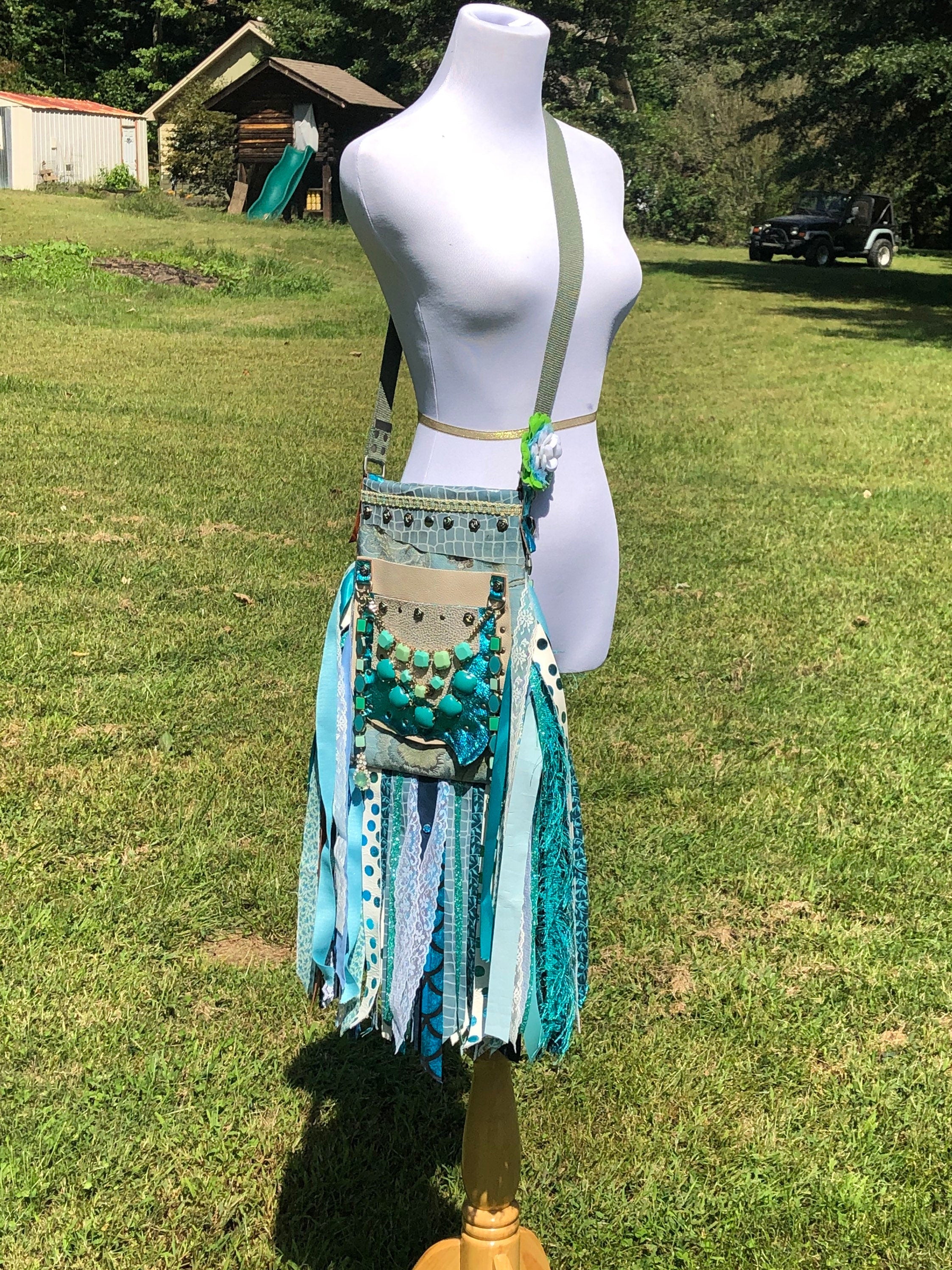 Aqua Water Goddess Purse, Ultimate GYPSY Purse, Festival Fringe Bag, Hippie Handbag, Boho Chic bag, Carpet Bag, Crossbody Messenger Bag