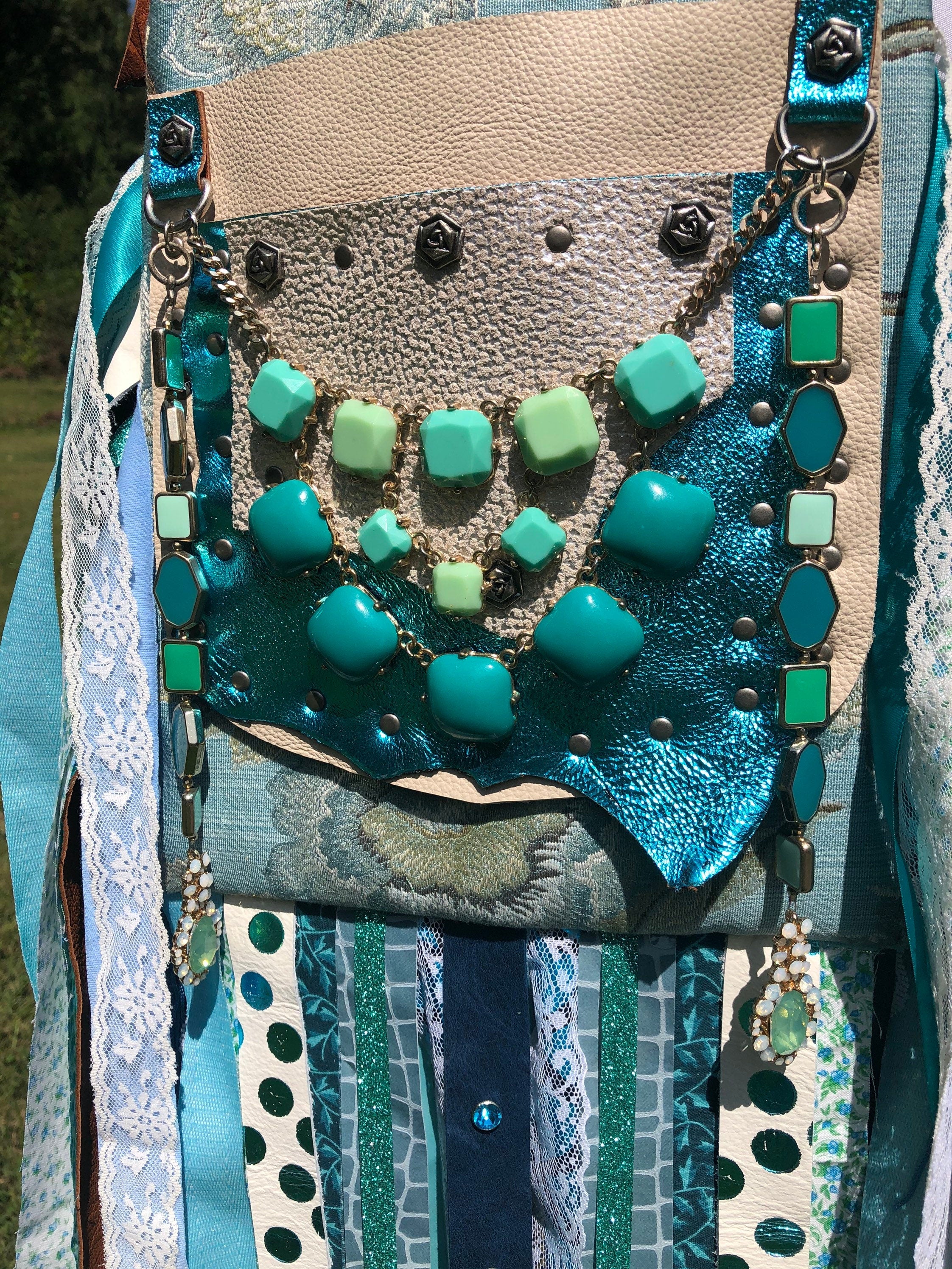 Aqua Water Goddess Purse, Ultimate GYPSY Purse, Festival Fringe Bag, Hippie Handbag, Boho Chic bag, Carpet Bag, Crossbody Messenger Bag