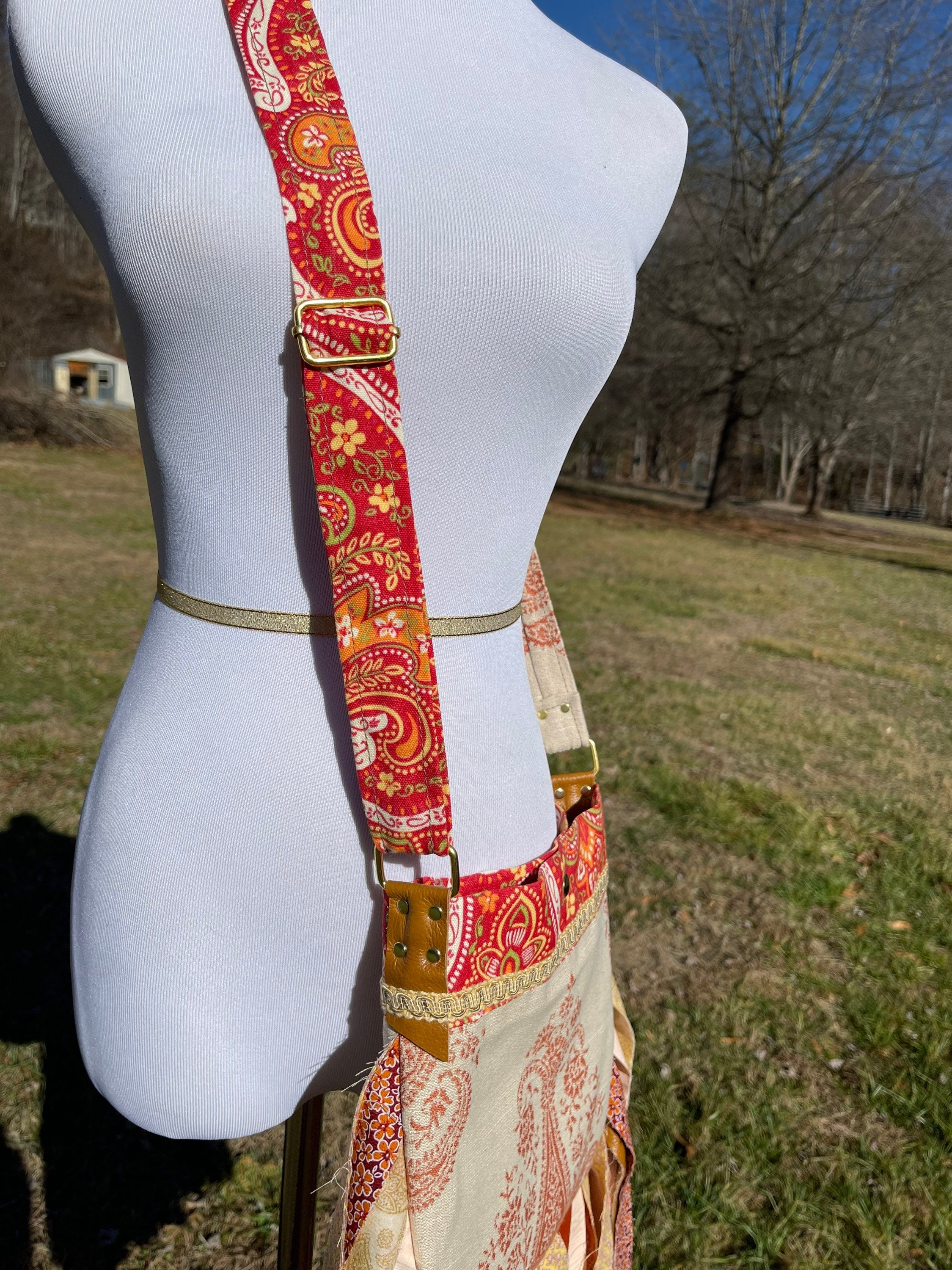 Adjustable Orange and Beige Fringe Purse, Festival Fringe Bag, Hippie Style Shoulder Bag, Crossbody Boho Purse