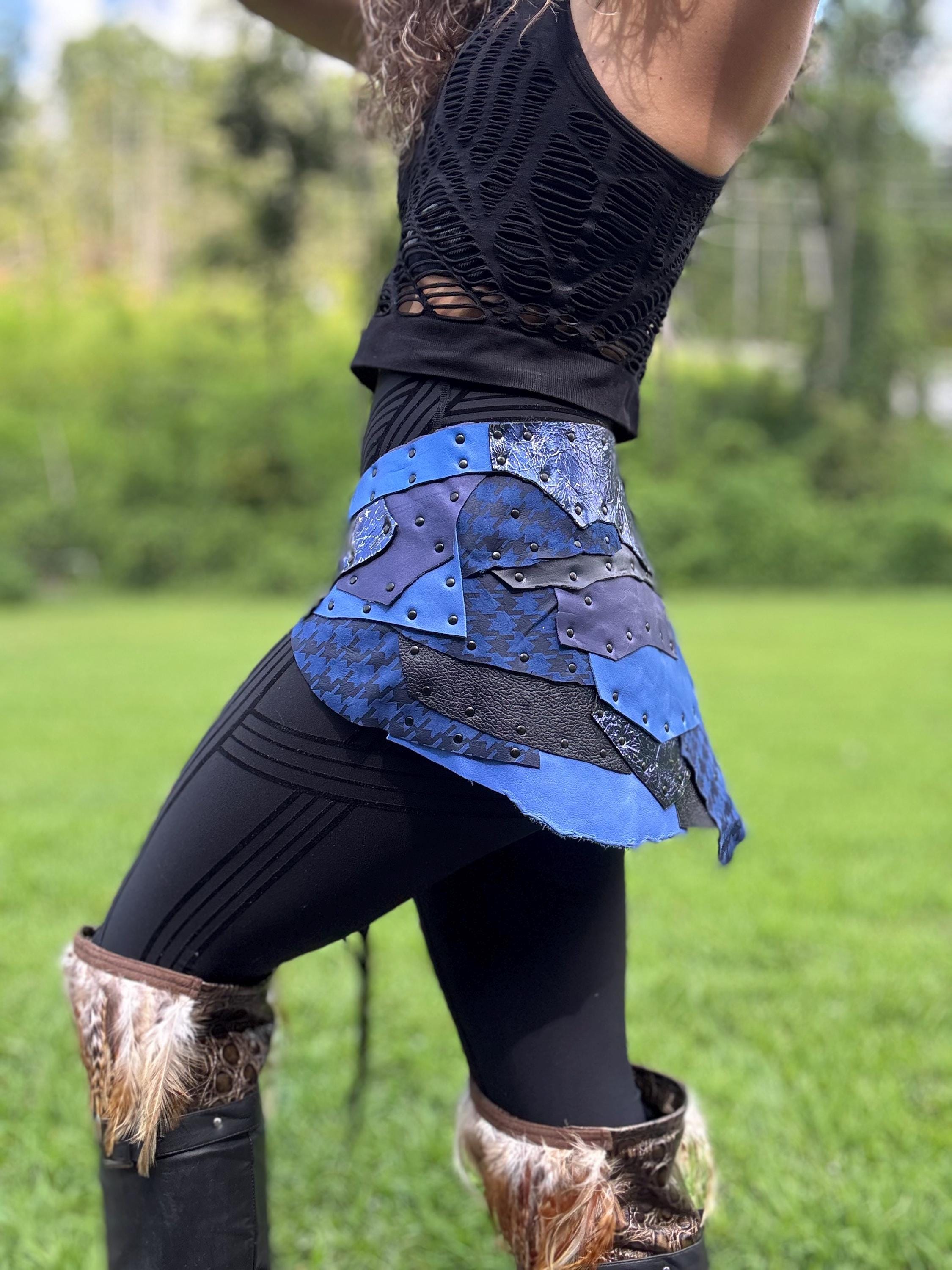 ABNOBA, Water-inspired Patchwork Skirt: Leather & Steampunk Fusion for Belly dance or Burning Man