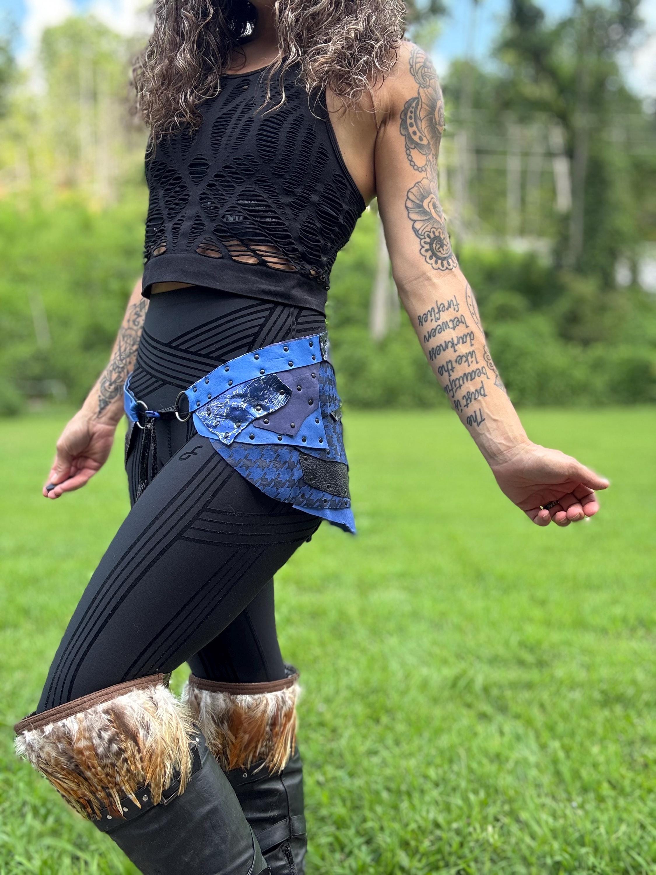 ABNOBA, Water-inspired Patchwork Skirt: Leather & Steampunk Fusion for Belly dance or Burning Man