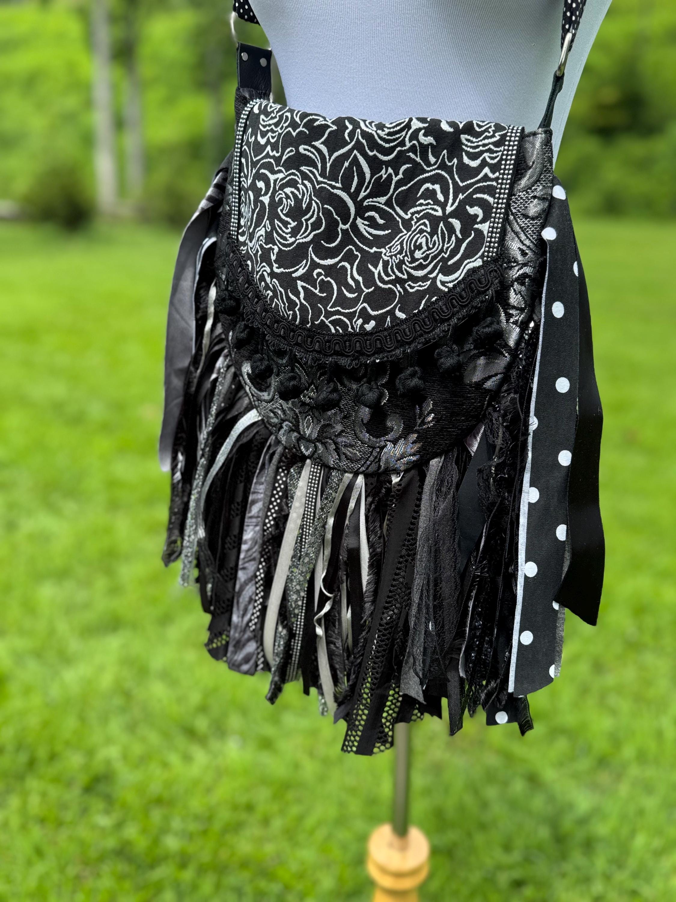 Artisan made fringe Bag - Perfect for Festivals, Gothic Inspired, Punk Rock Handbag