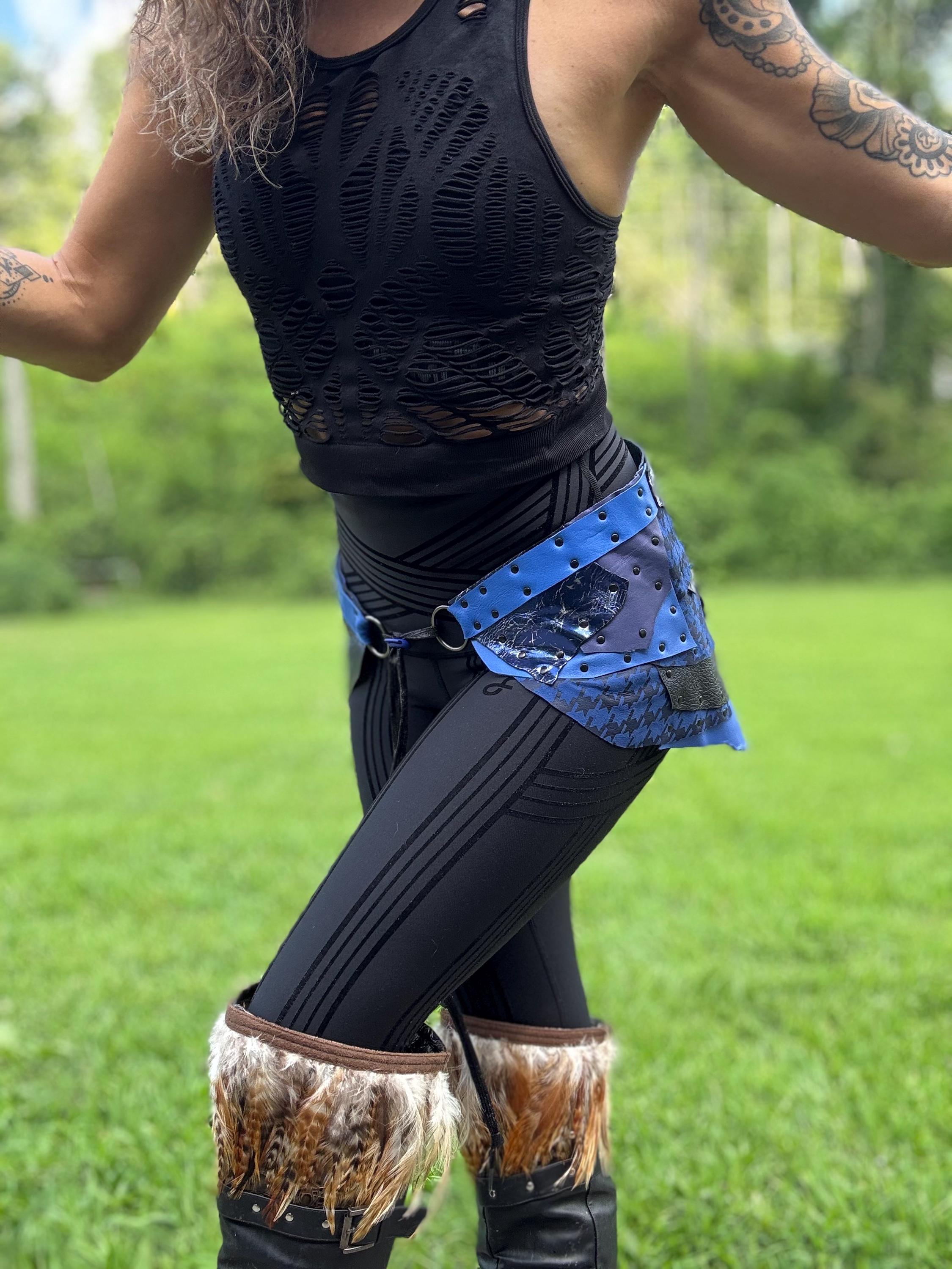 ABNOBA, Water-inspired Patchwork Skirt: Leather & Steampunk Fusion for Belly dance or Burning Man