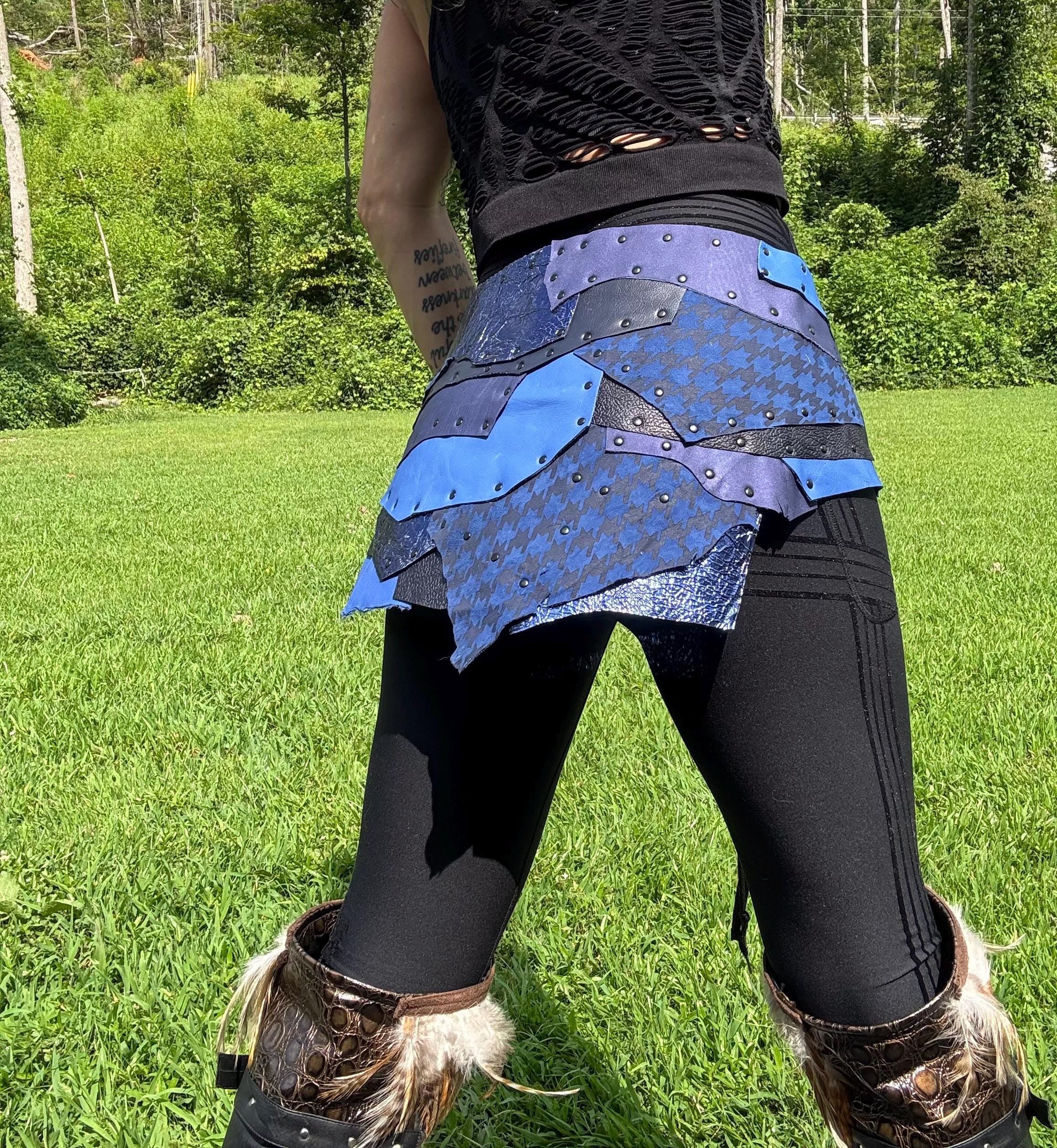 ABNOBA, Water-inspired Patchwork Skirt: Leather & Steampunk Fusion for Belly dance or Burning Man