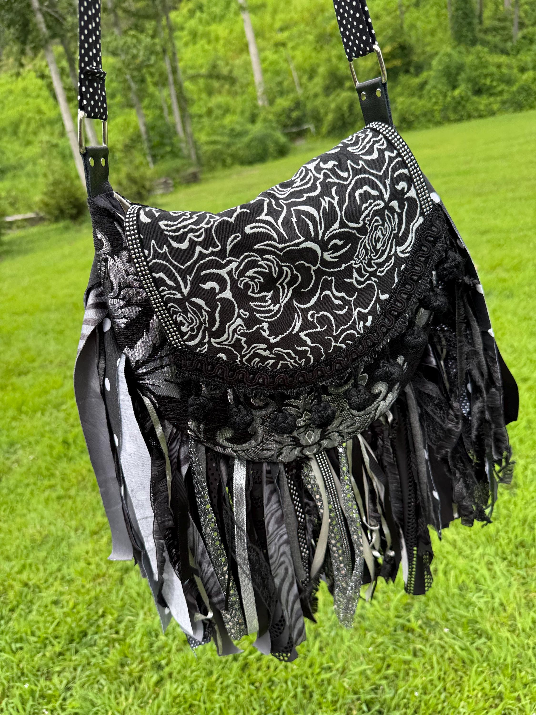 Artisan made fringe Bag - Perfect for Festivals, Gothic Inspired, Punk Rock Handbag