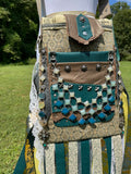 Load image into Gallery viewer, Teal and Green Goddess Bag, Ultimate Festival Fringe Bag, A Hippie Handbag with Boho Chic Embellishments.