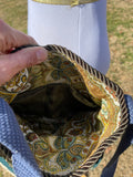 Load image into Gallery viewer, Pastel Blue and Green Fringe Purse, Ultimate Festival Fringe Bag with Hippie Boho Chic Embellishments.
