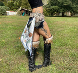 Load image into Gallery viewer, CLEARANCE, BLUE BUTTERFLY, Sexy Leather Festival Belt, Burning Man Skirt, Rave Costume, Fairy Garden Outfit