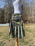 Load image into Gallery viewer, Pastel Blue and Green Fringe Purse, Ultimate Festival Fringe Bag with Hippie Boho Chic Embellishments.