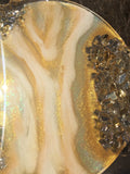 Load image into Gallery viewer, Gold Glass and Glitter Resin Geode, Agate Slice, bohemian art , witchy vibes, glass geode table art