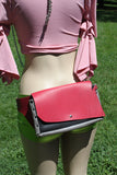 Load image into Gallery viewer, CLEARANCE, Pink Grey &amp; Black Fanny Pack, Festival Pocket Hip Belt, Leather Utility Belt, Burning Man Pink leather pocket belt
