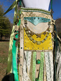 Load image into Gallery viewer, Green Star Bag, The MINI GYPSY Purse, Festival Fringe Bag, Hippie Handbag, Boho Carpet Bag, Crossbody Messenger, Embellished purse