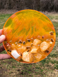 Load image into Gallery viewer, Sparkling Calcite Resin Geode - Handcrafted Agate-inspired Art with Gemstones &amp; Fireglass - Perfect for Crystal Healing