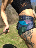 Load image into Gallery viewer, PIXIE FOREST, Upcycled Leather Utility Belt, Burning Man Skirt, Steampunk costume belt, Rave Costume, Water Costume