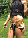 Load image into Gallery viewer, GOLDEN GODDESS, Leather Festival Belt, Leather Utility Belt, Music Festival Belt, Gypsy Goddess costume, Burning man belt, Rave skirt