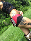 Load image into Gallery viewer, CLEARANCE, Pink Grey &amp; Black Fanny Pack, Festival Pocket Hip Belt, Leather Utility Belt, Burning Man Pink leather pocket belt
