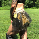 Load image into Gallery viewer, Clearance HITTITE, Gold Star layered Bustle Skirt, Festival Belt, Burlesque Skirt, Rave Costume, Pin Up skirt