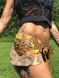 Load image into Gallery viewer, GOLDEN GODDESS, Leather Festival Belt, Leather Utility Belt, Music Festival Belt, Gypsy Goddess costume, Burning man belt, Rave skirt