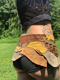 Load image into Gallery viewer, GOLDEN GODDESS, Leather Festival Belt, Leather Utility Belt, Music Festival Belt, Gypsy Goddess costume, Burning man belt, Rave skirt