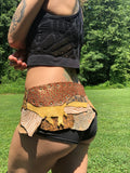 Load image into Gallery viewer, GOLDEN GODDESS, Leather Festival Belt, Leather Utility Belt, Music Festival Belt, Gypsy Goddess costume, Burning man belt, Rave skirt