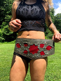 Load image into Gallery viewer, Leather Applique Corset Belt, Leather Utility Belt, Burning Man Costume, Steampunk Belt, Rave Costume, Mad Max