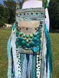 Load image into Gallery viewer, Aqua Water Goddess Purse, Ultimate GYPSY Purse, Festival Fringe Bag, Hippie Handbag, Boho Chic bag, Carpet Bag, Crossbody Messenger Bag