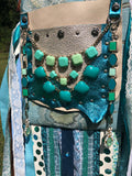 Load image into Gallery viewer, Aqua Water Goddess Purse, Ultimate GYPSY Purse, Festival Fringe Bag, Hippie Handbag, Boho Chic bag, Carpet Bag, Crossbody Messenger Bag