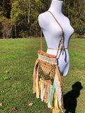 Load image into Gallery viewer, Hip Bag, Festival Fringe Bag, Hippie Handbag, Boho Chic Bag, Vintage to Now, Carpet Bag, Crossbody Messenger, Embellished purse