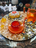 Load image into Gallery viewer, Citrine and Rhinestone geode Mirror, Crystal Resin table art, Witch altarpiece, Table Centerpiece