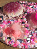 Load image into Gallery viewer, Rose Quartz and Rhinestone geode Mirror, Crystal Resin table art, Witch altarpiece, table centerpiece