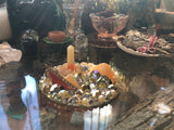 Load image into Gallery viewer, Crackled Orange Quartz and Rhinestone Mirror, Crystal Resin table art, Witch altarpiece, Geode Table Accent