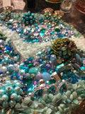Load image into Gallery viewer, Green Aventurine and Amazonite, Rhinestone Geode Mirror, Crystal Gemstone table art, Witch altarpiece, Table Centerpiece