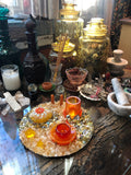 Load image into Gallery viewer, Citrine and Rhinestone geode Mirror, Crystal Resin table art, Witch altarpiece, Table Centerpiece