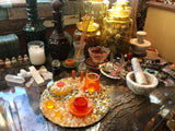 Load image into Gallery viewer, Citrine and Rhinestone geode Mirror, Crystal Resin table art, Witch altarpiece, Table Centerpiece