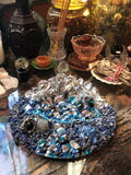 Load image into Gallery viewer, Lapis Lazuli and Blue Calcite Rhinestone Mirror, Crystal Resin table art, Witch altarpiece, Geode Table centerpiece