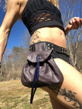 Load image into Gallery viewer, Purple Leather Belt Bag, Tarot card Bag, Small Fanny Pack, Change purse, Drawstring Bag