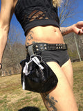 Load image into Gallery viewer, Black Leather Belt Bag, Small Utility Bag, Tarot Card Bag, Crystal Pouch, Money belt Bag