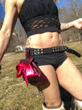 Load image into Gallery viewer, Maroon belt bag, Thigh bag, Utility bag, Leather drawstring bag, Change purse, Tarot Card bag