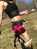 Load image into Gallery viewer, Maroon belt bag, Thigh bag, Utility bag, Leather drawstring bag, Change purse, Tarot Card bag