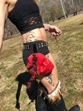 Load image into Gallery viewer, Spartan Red Leather Belt Bag, Small Utility Bag, Tarot Card Bag, Crystal Pouch, Money belt Bag, drawstring pouch
