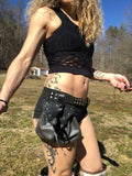 Load image into Gallery viewer, Gothic Leather Belt Bag, Small Utility Bag, Tarot Card Bag, Crystal Pouch, Money belt Bag