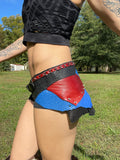 Load image into Gallery viewer, CLEARANCE, STARS and SPIKES, Red and blue leather festival Belt, 4th of july rave skirt, Burning man costume