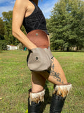 Load image into Gallery viewer, Grey Leather Pocket Belt, Grey Utility Belt, Burning Man Pocket Belt. Thigh Hip Bag