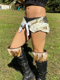 Load image into Gallery viewer, GOLDEN GODDESS, Sexy Gold and White Leather Belt, Burning Man Skirt, Steampunk costume, White Costume, Fairy Costume, Rave skirt