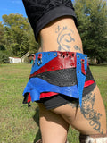 Load image into Gallery viewer, CLEARANCE, STARS and SPIKES, Red and blue leather festival Belt, 4th of july rave skirt, Burning man costume