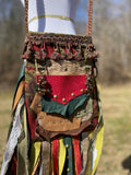 Load image into Gallery viewer, Funky Red Green and Gold Fringe Purse, Ultimate Goddess Purse, Festival Fringe Bag, Hippie Handbag, Boho Chic Embellished purse