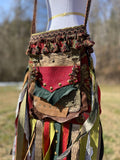 Load image into Gallery viewer, Funky Red Green and Gold Fringe Purse, Ultimate Goddess Purse, Festival Fringe Bag, Hippie Handbag, Boho Chic Embellished purse