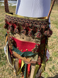 Load image into Gallery viewer, Funky Red Green and Gold Fringe Purse, Ultimate Goddess Purse, Festival Fringe Bag, Hippie Handbag, Boho Chic Embellished purse